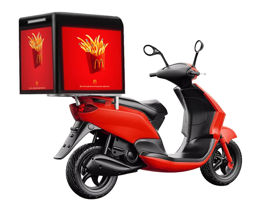 Elektrické koloběžky, elektrické tříkolky Termobox s světelnou reklamou na elektrický skútr nebo tříkolku, termobox se světelnou reklamou, reklamní termobox skútr, termobox tříkolka rozvoz jídla, LED reklamní box rozvoz, termobox na elektrický skútr, termobox s LED reklamou Elektrické koloběžky, elektrické tříkolky