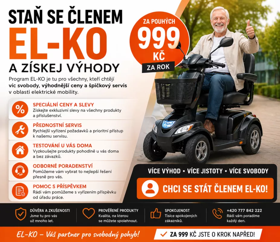 Elektrické koloběžky, elektrické tříkolky Staňte se členem EL-KO a získejte výhody Elektrické koloběžky, elektrické tříkolky