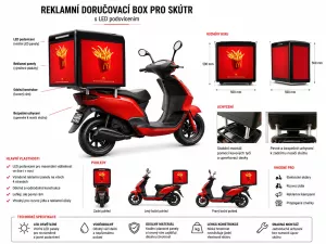 Termobox s světelnou reklamou pro elektrický skútr nebo tříkolku